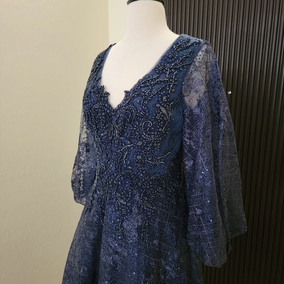 Mac Duggal 20283 Midnight Navy Blue 6 Long Sleeve Formal Maxi Gown Dress - Picture 3 of 12